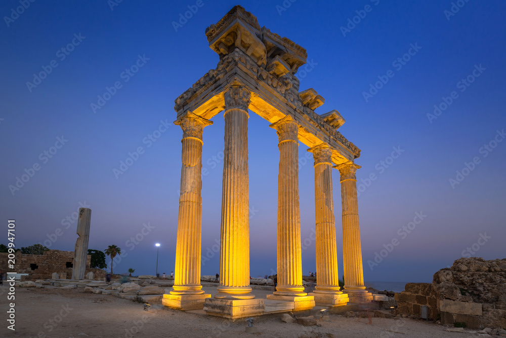 The Temple of Apollo in Side at dusk, Turkey