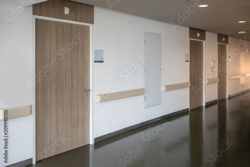 Long corridor in the hospital. Hospital interior