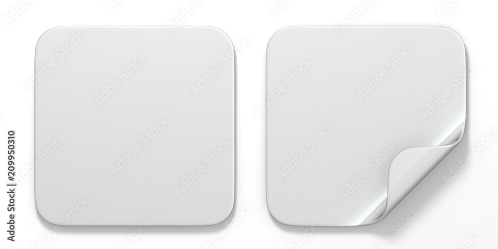 Blank white square stickers with curved corner 3D Blank white square stickers with curved corner 3D