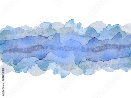 strip, line, band watercolor blue multilayered, drawn by hand. with uneven edges and texture