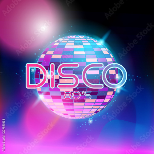Retro style 80s disco design neon