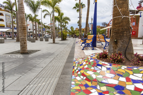 Spain, Canary Islands, Tenerife, Las Americas - May 17, 2018: Street in Playa de las Americas on Tenerife , Canary Islands in Spain.