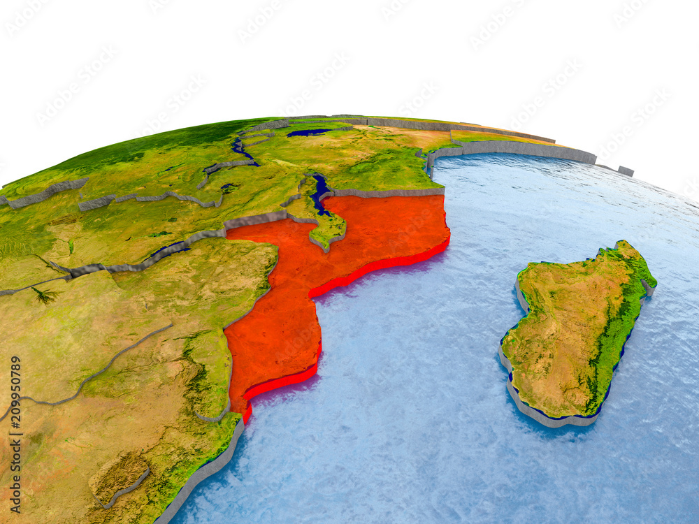 Mozambique on model of Earth