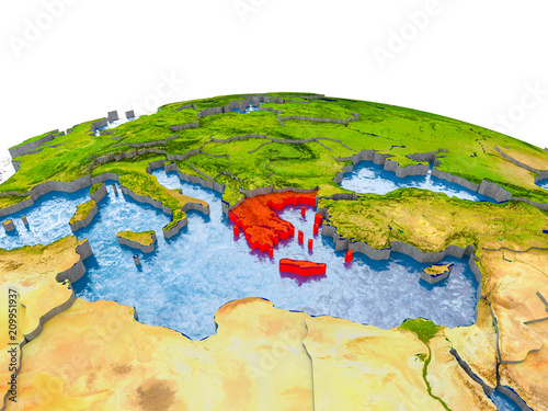 Greece on model of Earth