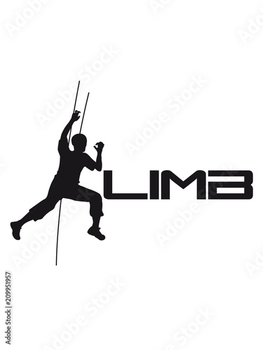 climb text logo design bergsteiger klettern berge hoch sport hobby freizeit climbing aufstieg sicherheitsseil silhouette schwarz umriss