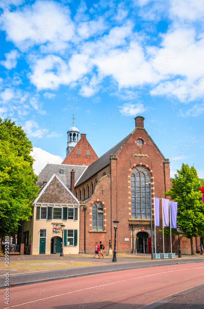 Traditional old street and buildings  in Utrecht, Netherlands.