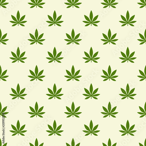 Seamless pattern with marijuana leaf. Cannabis background. Pattern can be used for fabric design, wallpaper, wrapping papers. Isolated vector illustration.