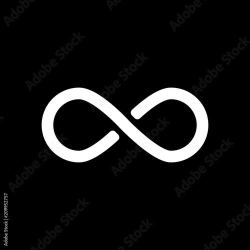 infinity symbol, simple icon. White icon on black background. In