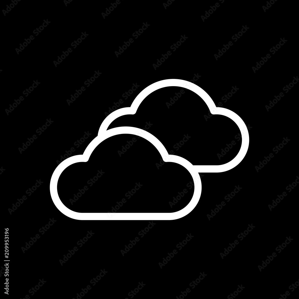 Mostly cloudy icon. Simple linear icon with thin outline. White