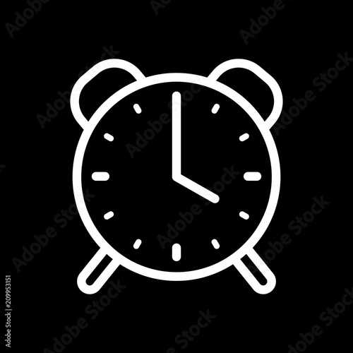 old alarm clock, simple icon, linear symbol with thin outline. W