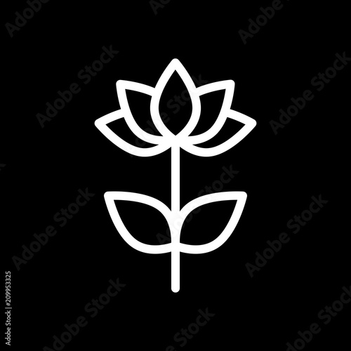 Simple flower symbol. Linear icon. White icon on black backgroun