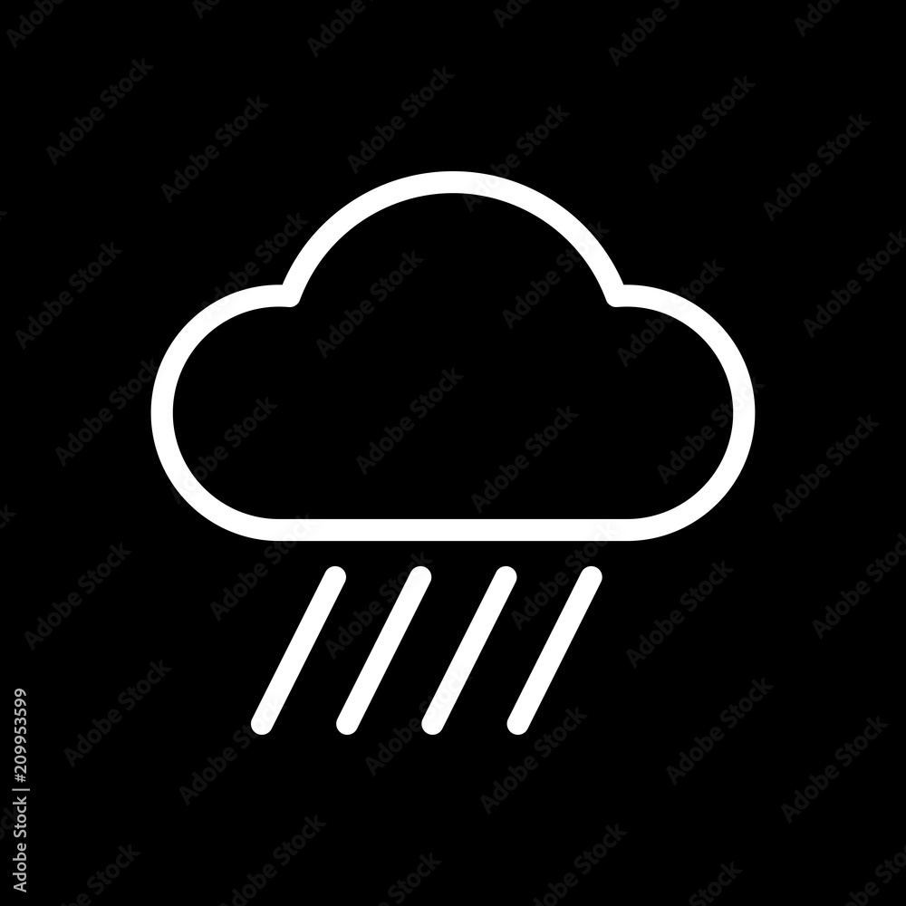Cloud and rain. Weather simple icon. Linear style. White icon on Cloud and rain. Weather simple icon. Linear style. White icon on