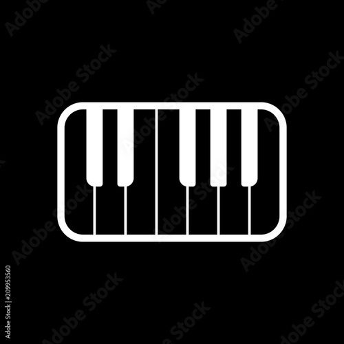 Piano keyboard icon. White icon on black background. Inversion