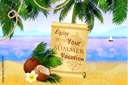 pirate treasure map on tropical background