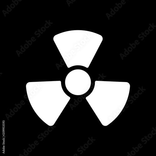 Radiation simple symbol. Radioactivity icon. White icon on black