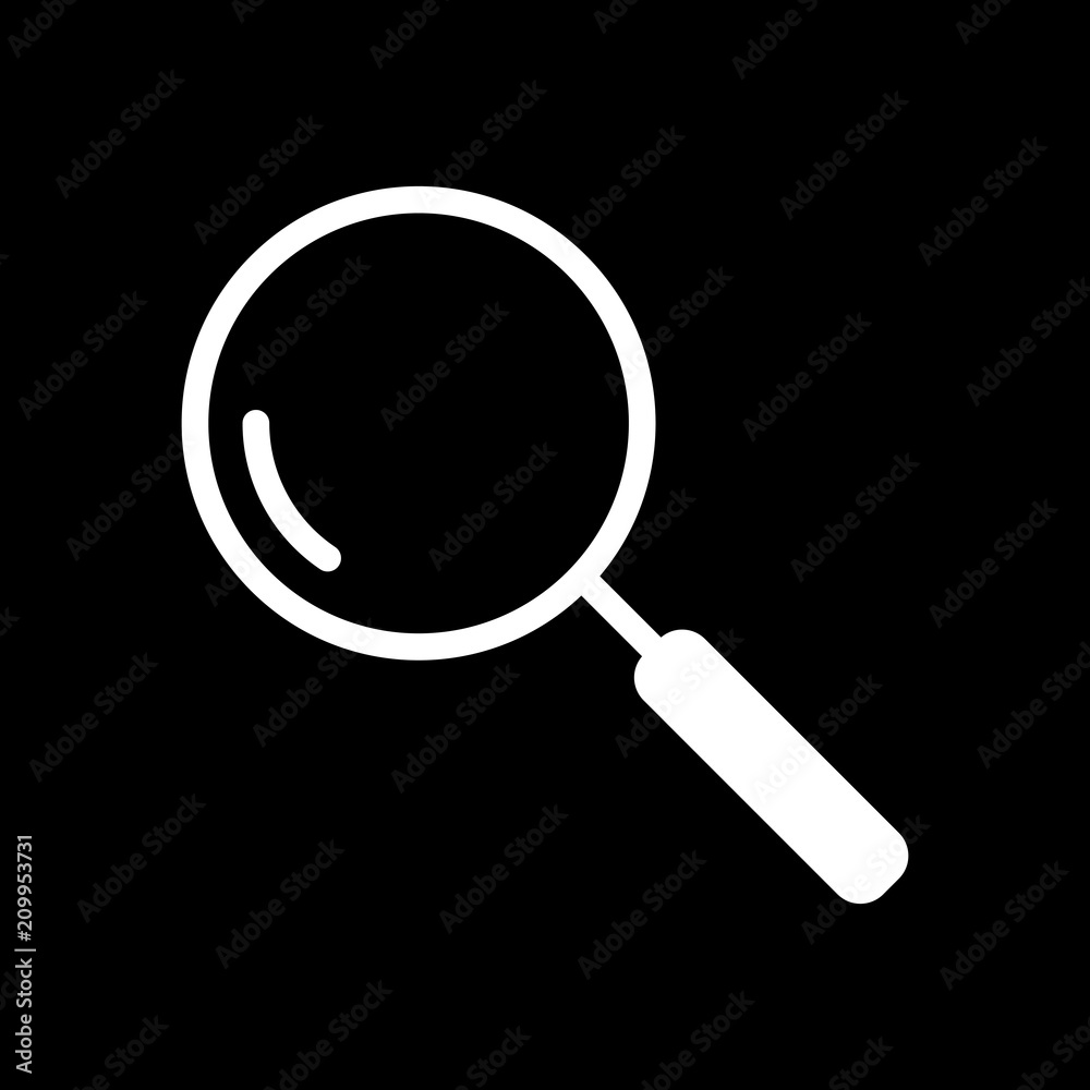 Loupe, search or magnifying. Linear icon, thin outline. White ic Loupe, search or magnifying. Linear icon, thin outline. White ic
