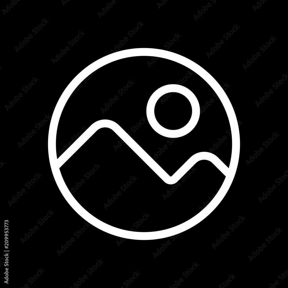 Simple picture icon. Linear symbol, thin outline. White icon on Simple picture icon. Linear symbol, thin outline. White icon on
