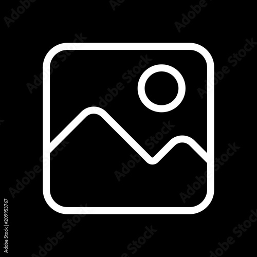 Simple picture icon. Linear symbol, thin outline. White icon on