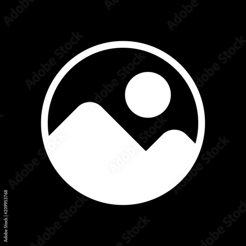 Simple picture icon. White icon on black background. Inversion