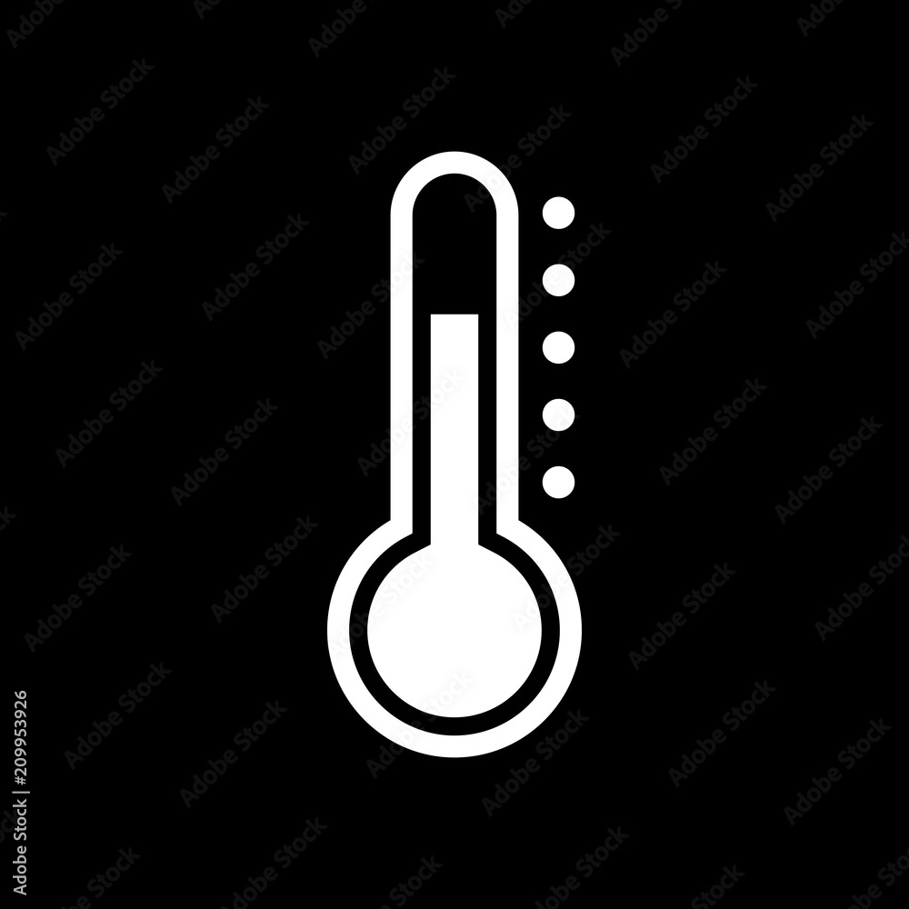 Simple thermometer icon. White icon on black background. Inversi Simple thermometer icon. White icon on black background. Inversi