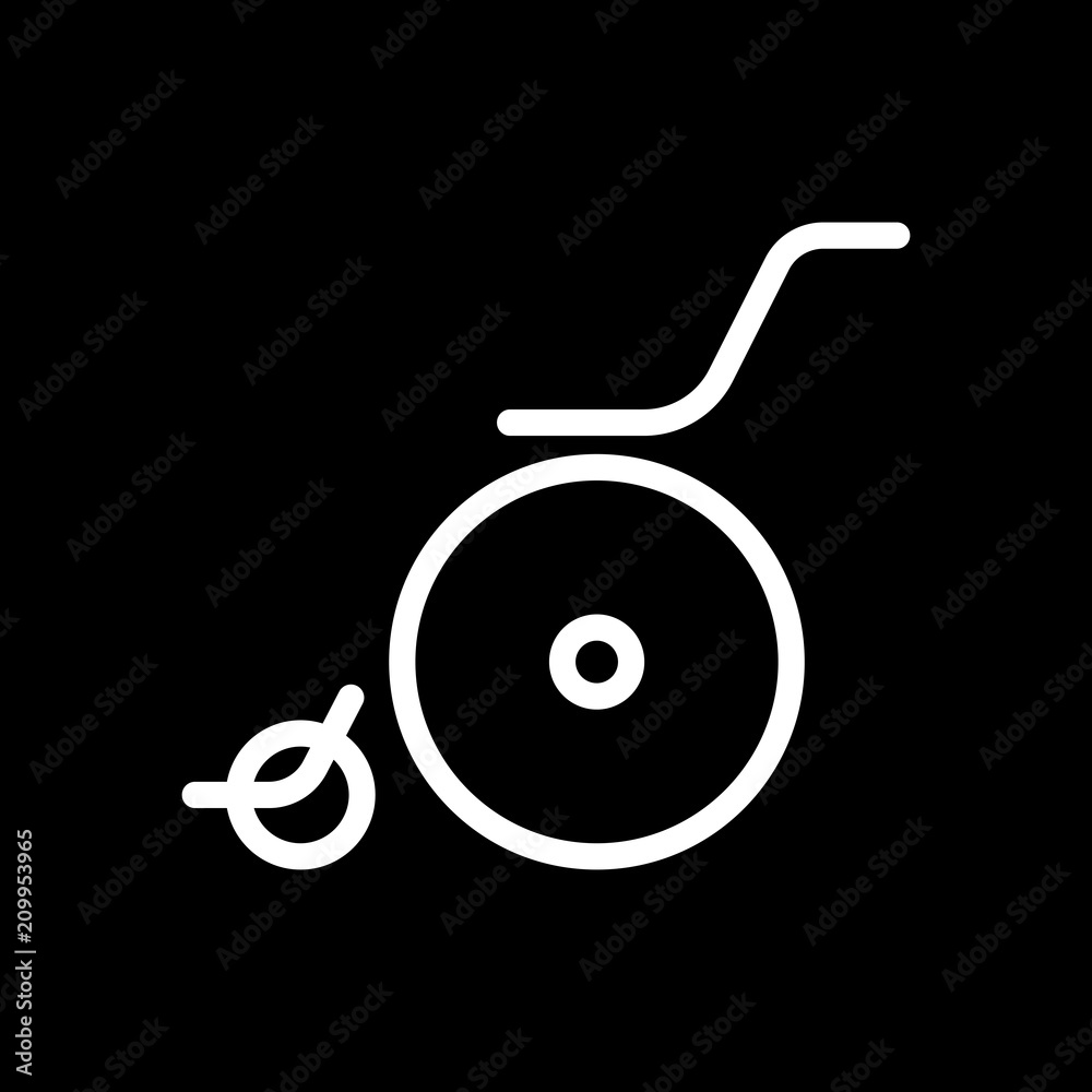Wheelchair. Linear, thin outline. White icon on black background Wheelchair. Linear, thin outline. White icon on black background
