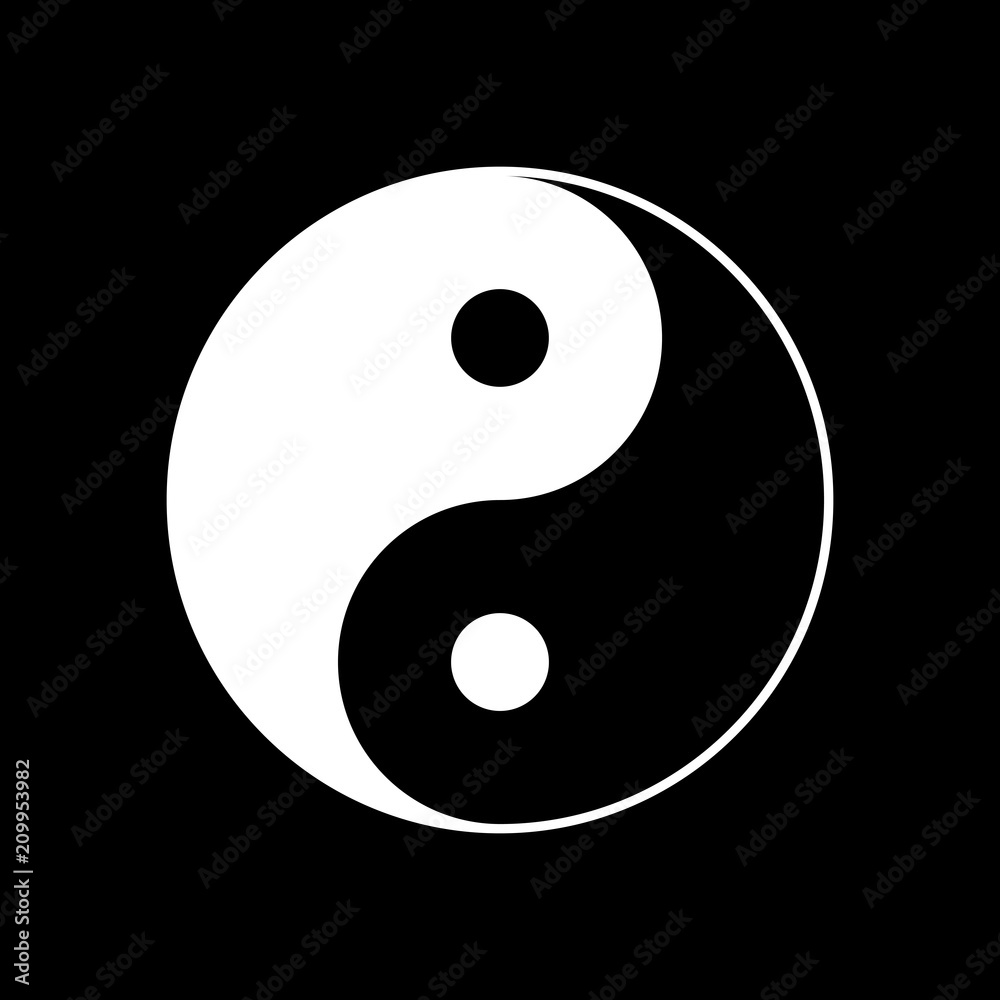 yin yan symbol. White icon on black background. Inversion yin yan symbol. White icon on black background. Inversion