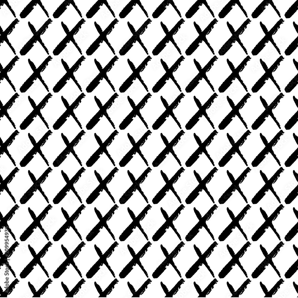 Fototapeta premium Abstract geometric seamless hand drawn pattern. Modern grunge texture. Monochrome brush painted background.