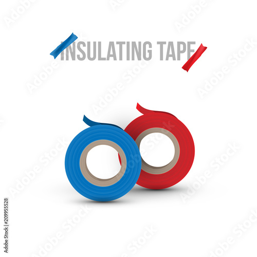 Two insulating tape, blue and red on white background with shadow. Flat vector illustration EPS10