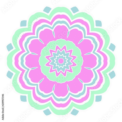 Ethnic floral ornamental mandala. Decorative art-deco design element. Hand drawn color vector illustration