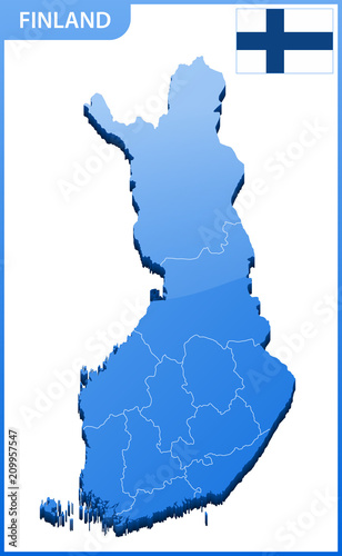 Highly detailed three dimensional map of Finland. Administrative division.