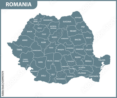 The detailed map of the Romania with regions or states. Administrative division.