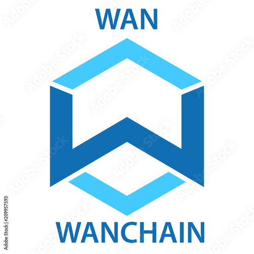 WanChain Coin cryptocurrency blockchain icon. Virtual electronic, internet money or cryptocoin symbol, logo