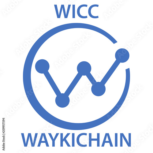WaykiChain Coin cryptocurrency blockchain icon. Virtual electronic, internet money or cryptocoin symbol, logo