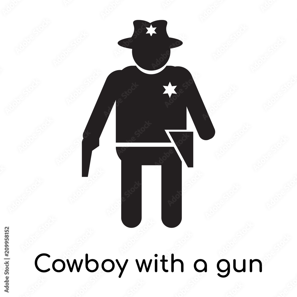 Cowboy with a gun icon vector sign and symbol isolated on white background, Cowboy with a gun logo concept