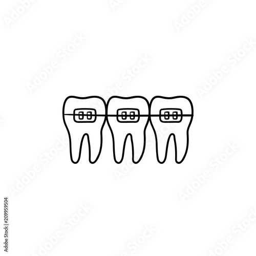 Dental braces hand drawn outline doodle icon. Dentistry, stomatology and orthodontist concept. Vector sketch illustration for print, web, mobile and infographics on white background.