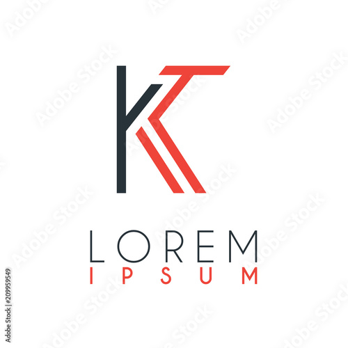 The logo between the letter K and letter T or KT with a certain distance and connected by orange and gray color