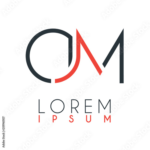 The logo between the letter O and letter M or OM with a certain distance and connected by orange and gray color
