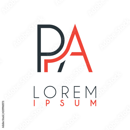 The logo between the letter P and letter A or PA with a certain distance and connected by orange and gray color