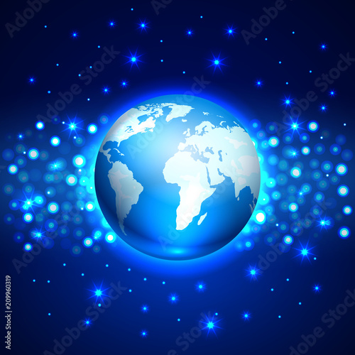 Planet globe Earth on the blue space background  vector illustration
