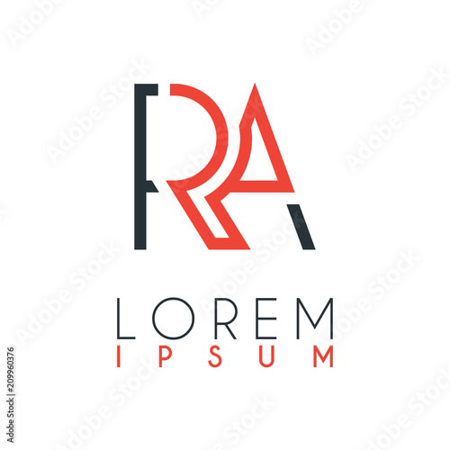The logo between the letter R and letter A or RA with a certain distance and connected by orange and gray color