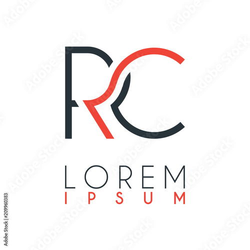 The logo between the letter R and letter C or RC with a certain distance and connected by orange and gray color