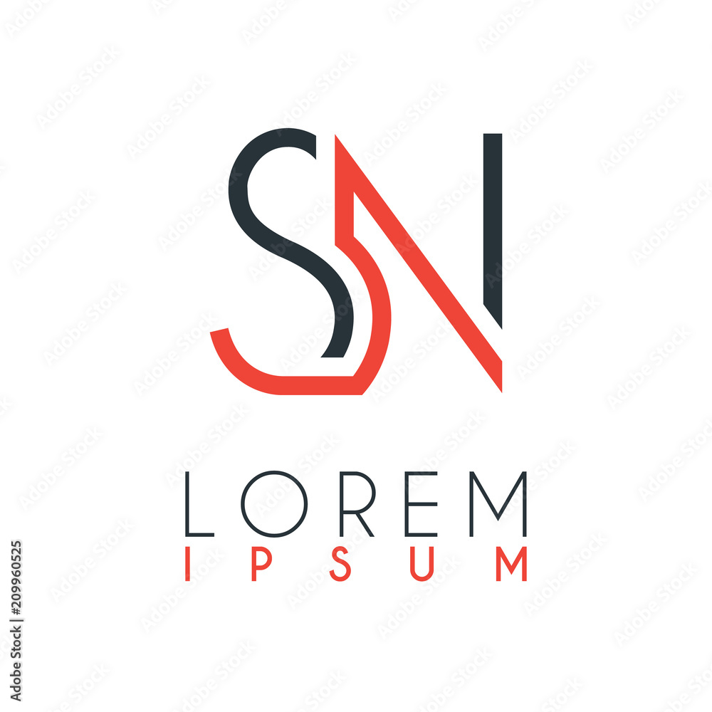 The logo between the letter S and letter N or SN with a certain distance and connected by orange and gray color The logo between the letter S and letter N or SN with a certain distance and connected by orange and gray color