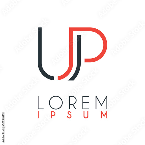 The logo between the letter U and letter P or UP with a certain distance and connected by orange and gray color