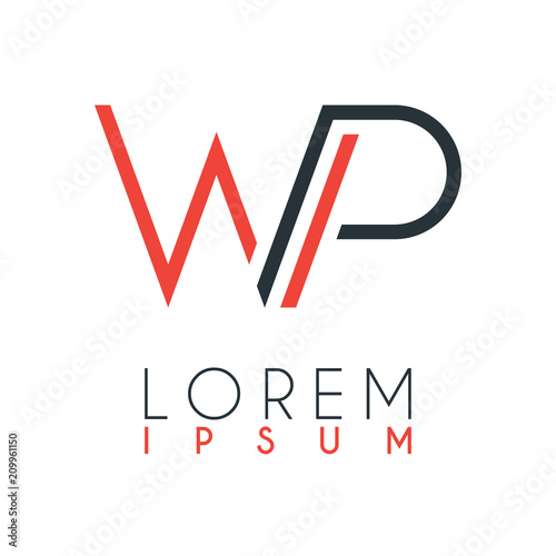 The logo between the letter W and letter P or WP with a certain distance and connected by orange and gray color