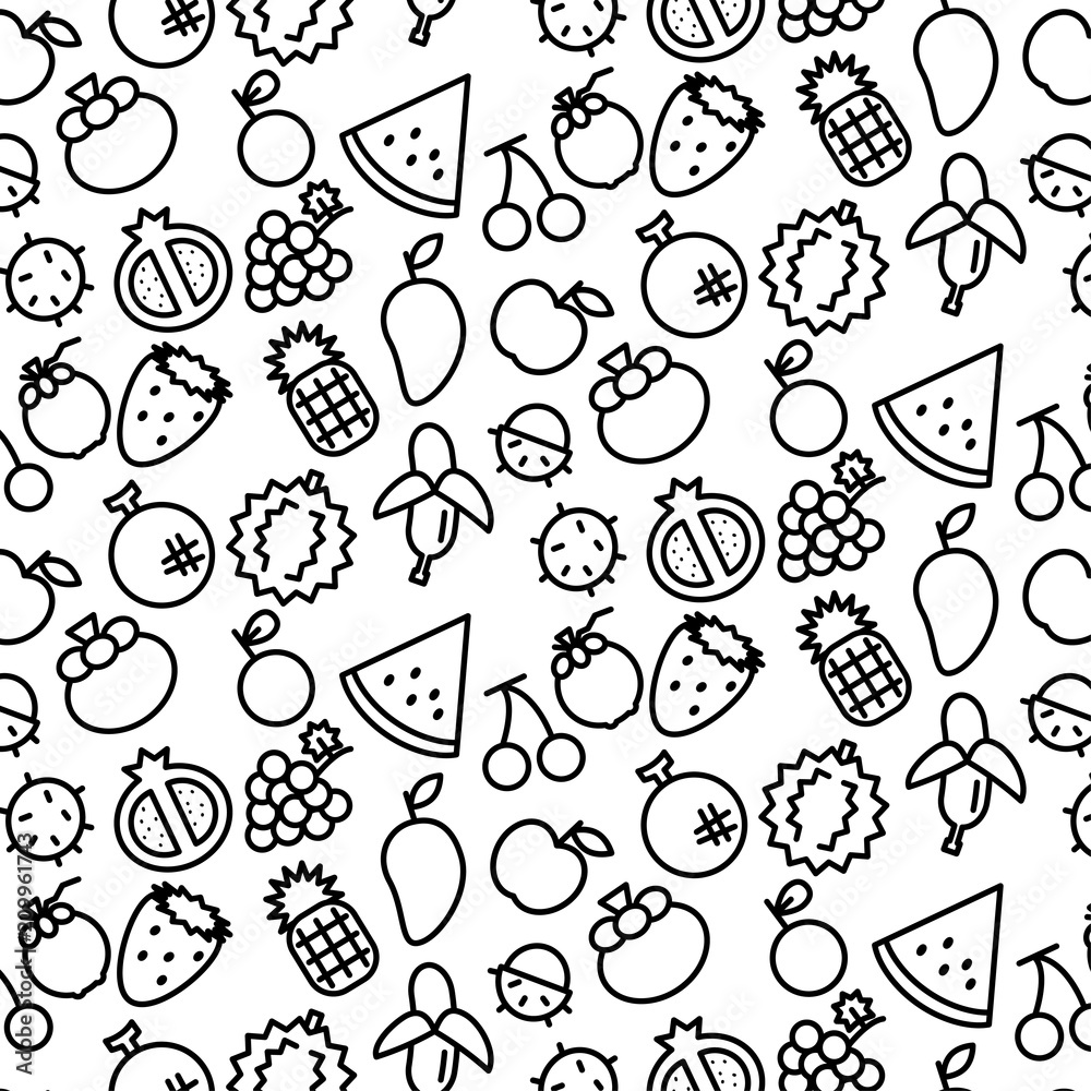 Simple pattern background outline of variety fruit icon on white background Stock Vector Adobe