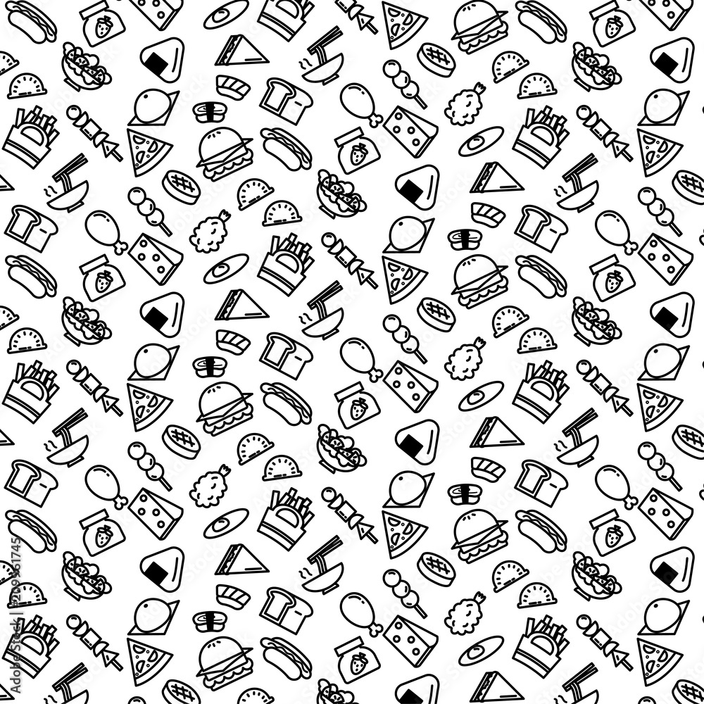Simple pattern background outline of variety food icon on white background  Stock Vector | Adobe Stock