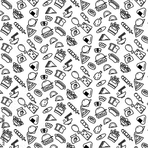 Simple pattern background outline of variety food icon on white background