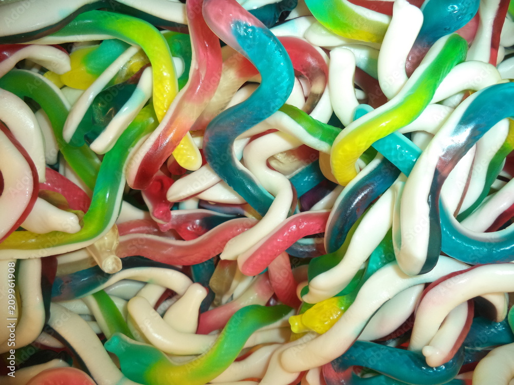 colorful sweets in the form of snakes