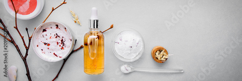Organic bio cosmetics with herbal ingredients .Natural extract of amber, gold. Oils serum .handmade photo