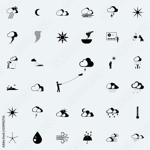 man in the wind with a kite sign icon. Detailed set of Weather  icons. Premium quality graphic design sign. One of the collection icons for websites, web design, mobile app